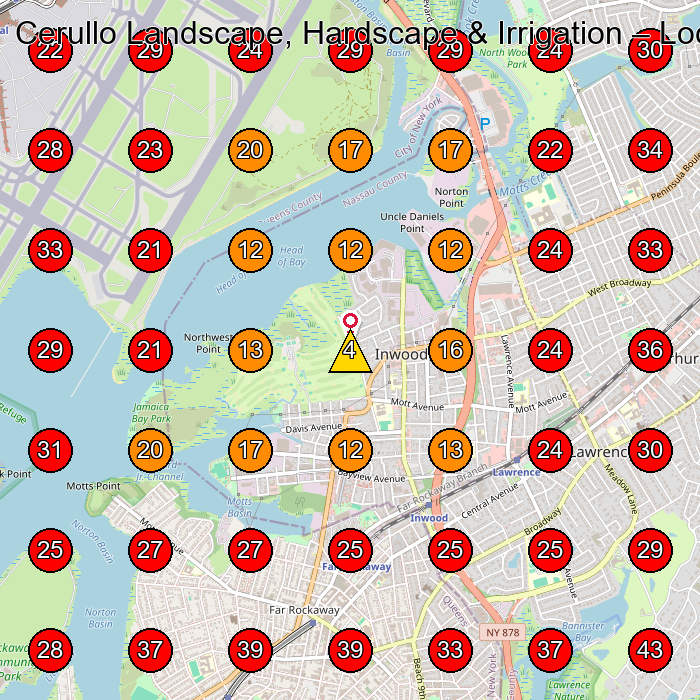Cerullo Landscape, Hardscape & Irrigation GeoGrid visibility map for Landscape Designer in Inwood